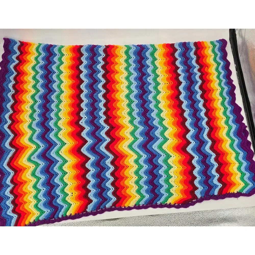 Vintage Retro Rainbow‎ Crochet Blanket